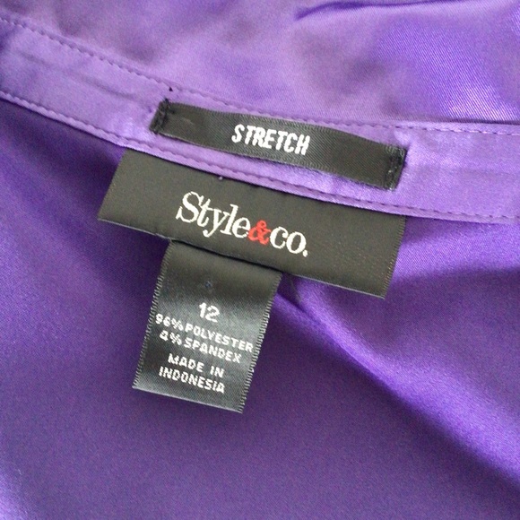 MACYS STYLE & CO PURPLE SATIN BUTTON DOWN BLOUSE SIZE 12 - Picture 6 of 10